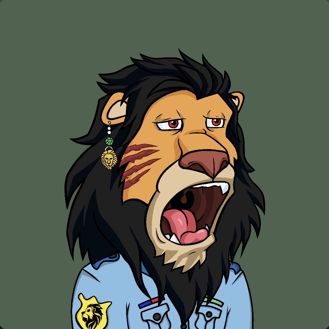 Infiloop’s lion avatar with a black mane and blue jacket