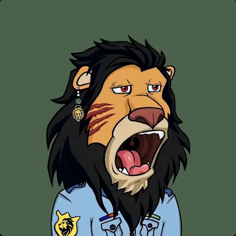 Infiloop’s lion avatar with a black mane and blue jacket